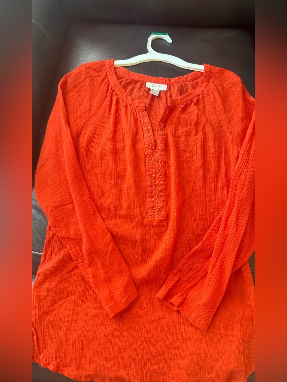 LOFT Orange Embroidered Lightweight Tunic
